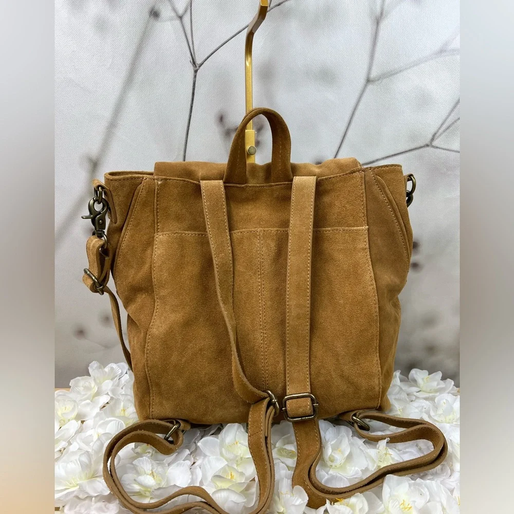 Free People Camilla Convertible Backpack |  Suede Tan Shoulder Bag NEW - Picture 4 of 11